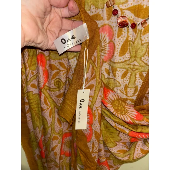 Women's ONEDDER Floral Kimono Olive Green Coral OS - Picture 4 of 6